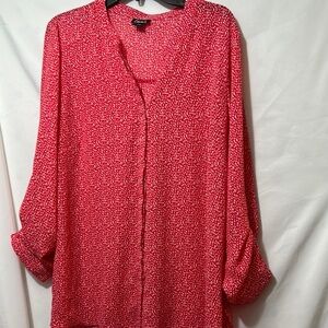 Simply Emma Red and White Relaxed Blouse with Mandarin Collar